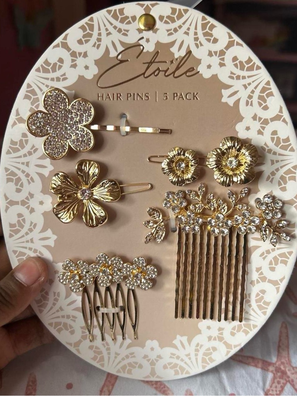 Etoile Gold Floral Hair Pin Set - 5 Pack